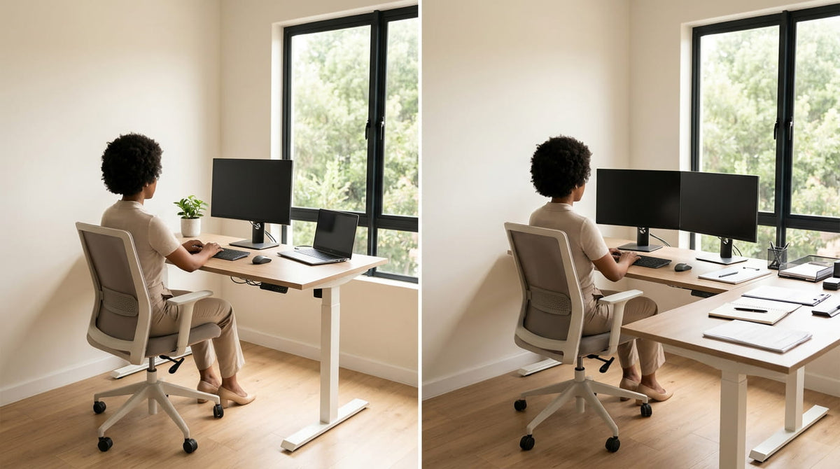 L Shaped Sit Stand Desk vs Straight Desk