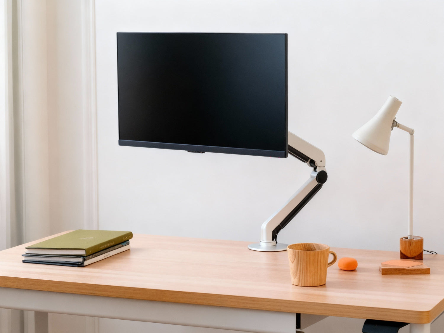 Ergonomic monitor arm and workstation accessories 