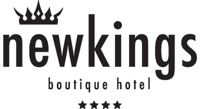 Logo of Newkings Boutique Hotel with a crown symbol above the text on a white background.