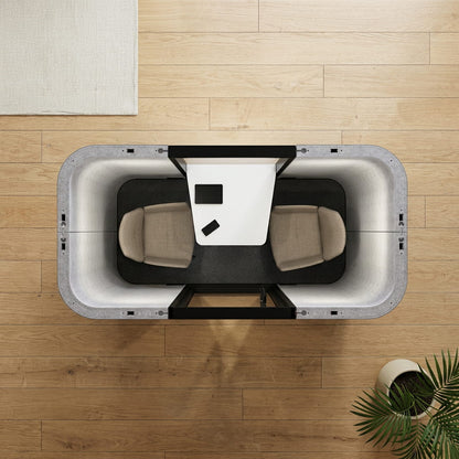 Overhead view of the ChatterBox Classic 2-seater meeting pod on an office floor