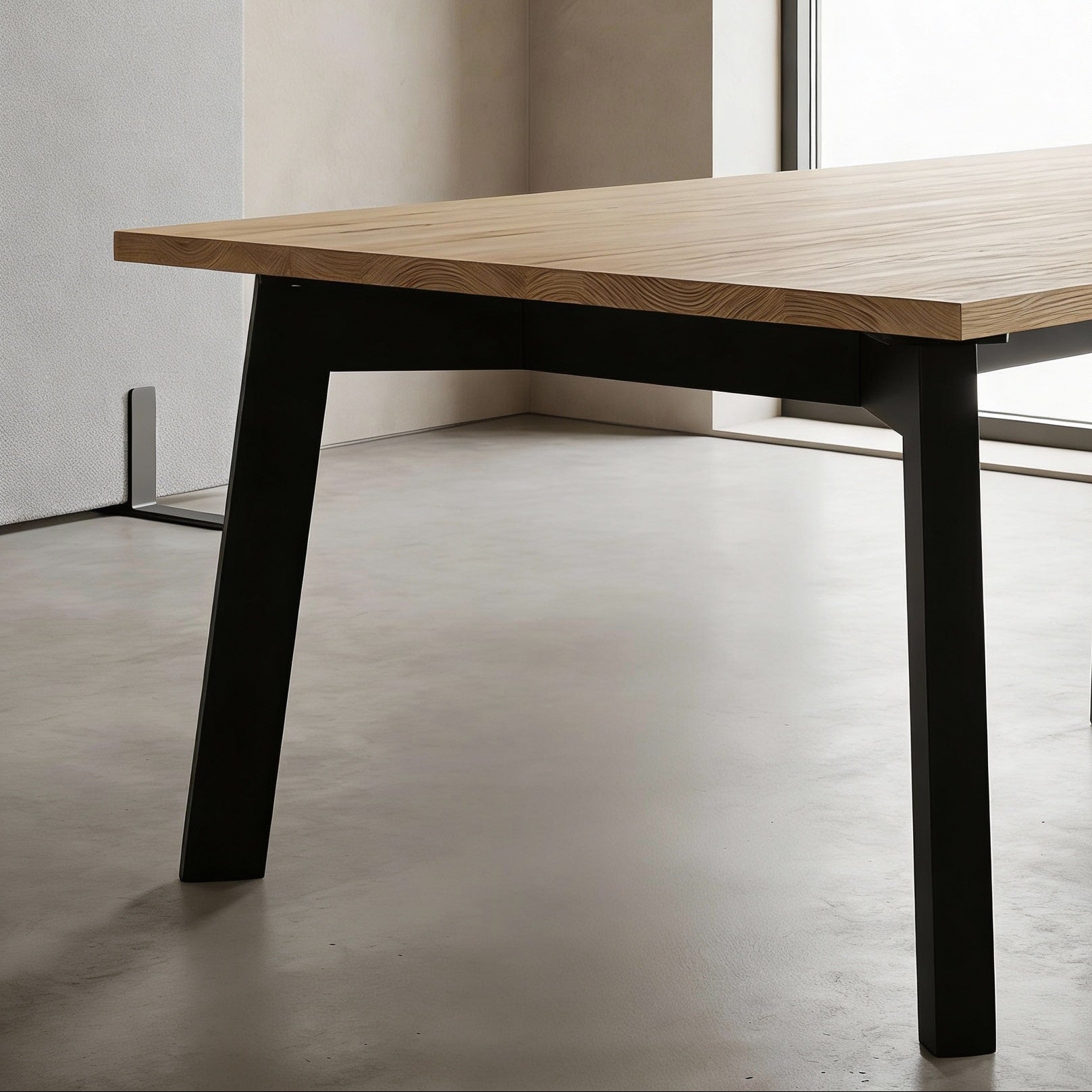 Wooden xxl boardroom tables with black legs in a modern office setting