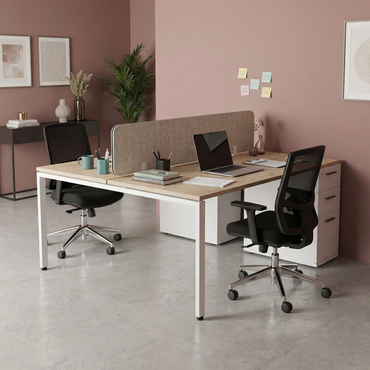 Fixed office team desk with built in storage for business and corporates. 