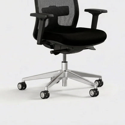 Ergonomic office chair with headrest on a white background, featuring the Ergo Certified logo.