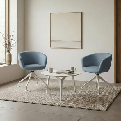 modern office furniture with two blue office seating chairs 