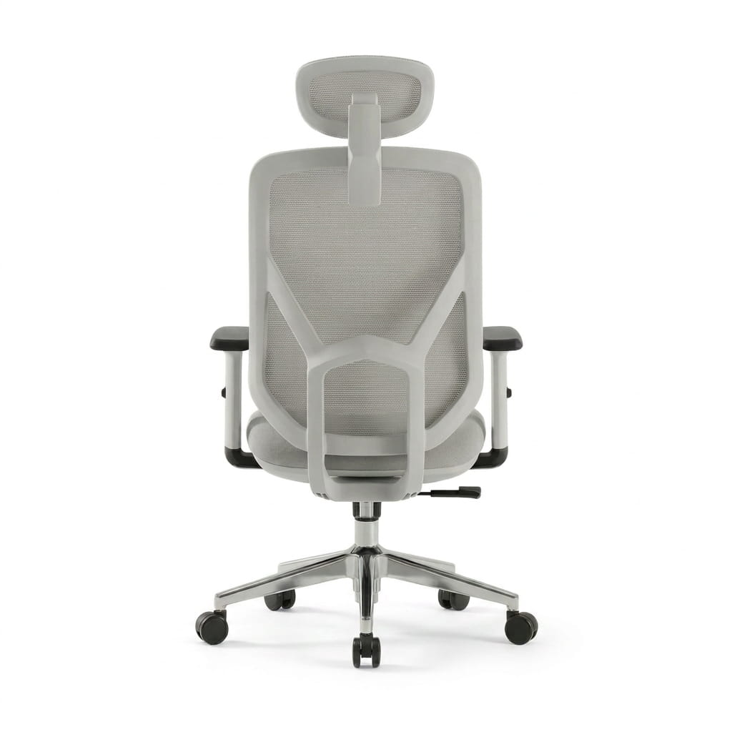 Gray office chair with headrest on a white background