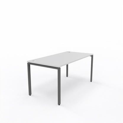 Fixed Office Desks with white table top and dark grey steel frame desks 