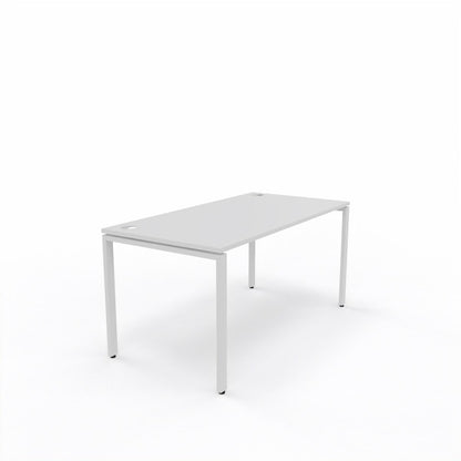 Fixed Office Desks with white table top and white steel frame desks. 