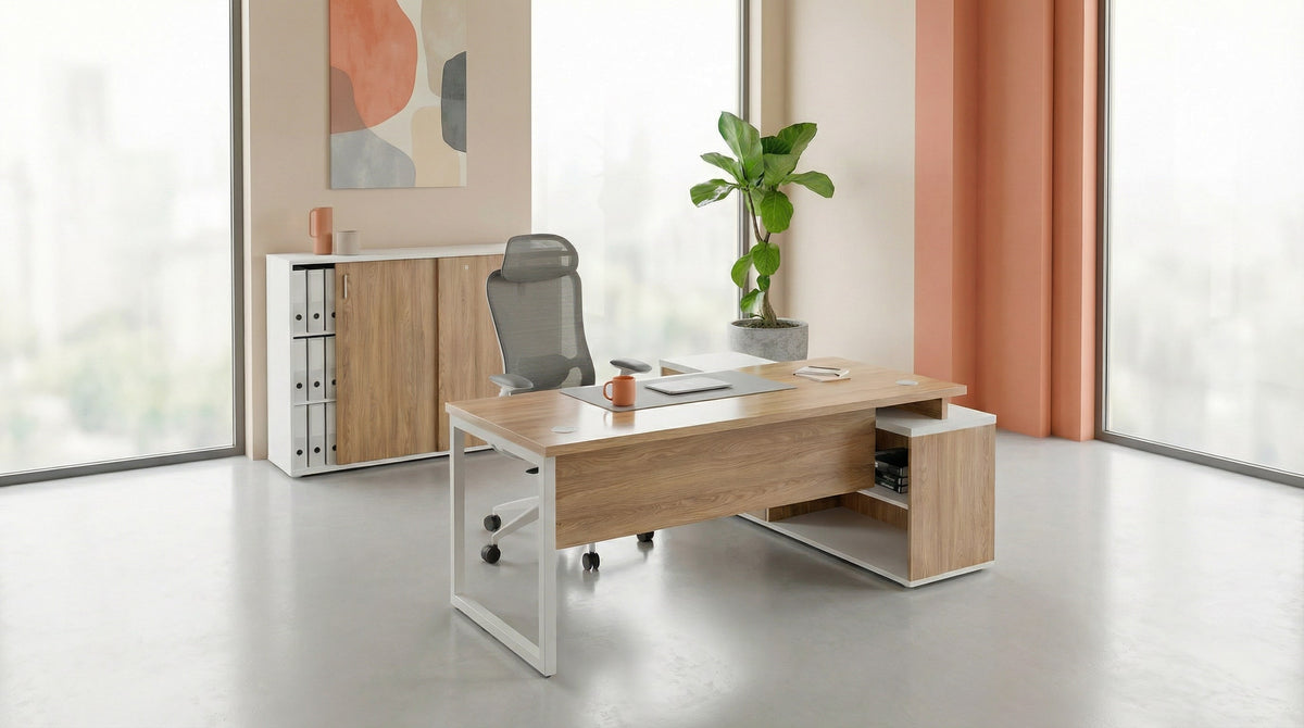 office desk in executive office space with l shaped design