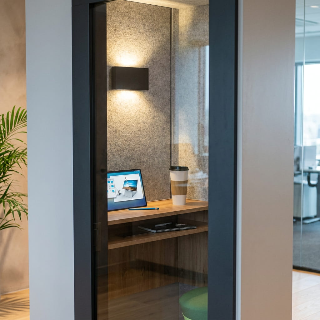 CitiPod phone booth by C.O Designs used for a private call in a shared office