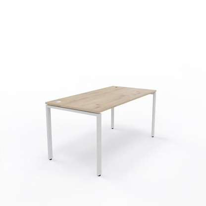 Fixed Office Desks with wooden table top and white steel frame desks 