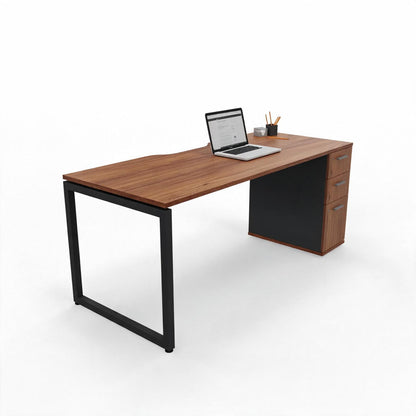 The Solo Desk with Storage with a Leander top and black steel frame