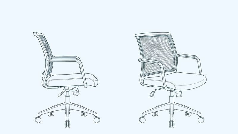 Line drawing of two office meeting room chairs on a light gray background