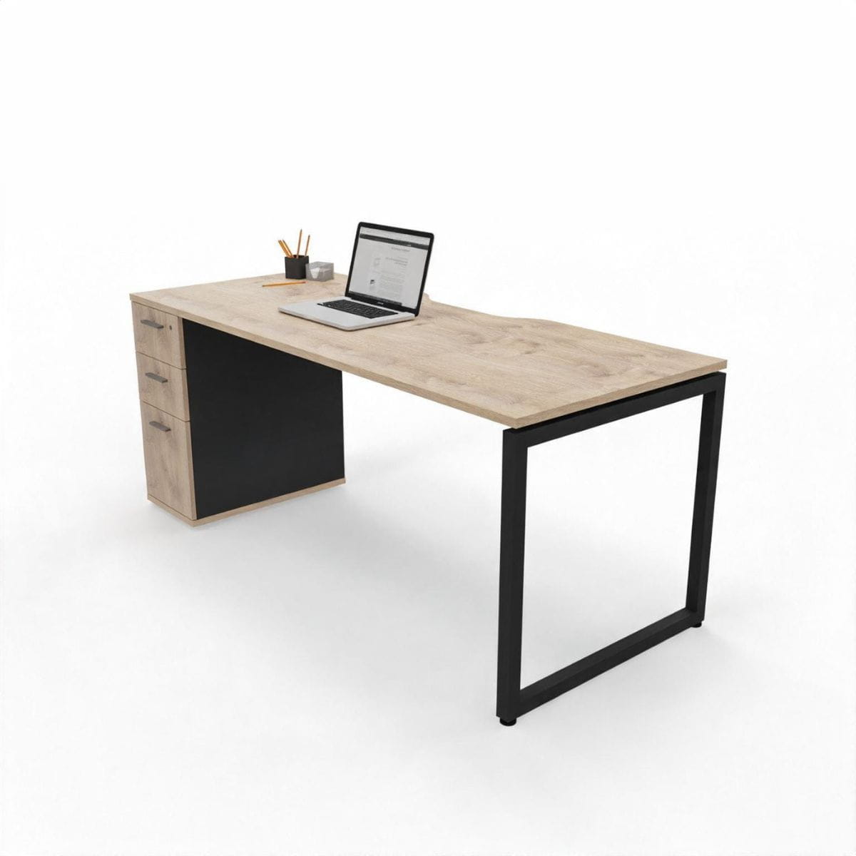 The Solo Desk with Storage, detail of the cable management and frame