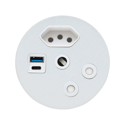In-desk power module in white with SA sockets and USB-A and USB-C ports