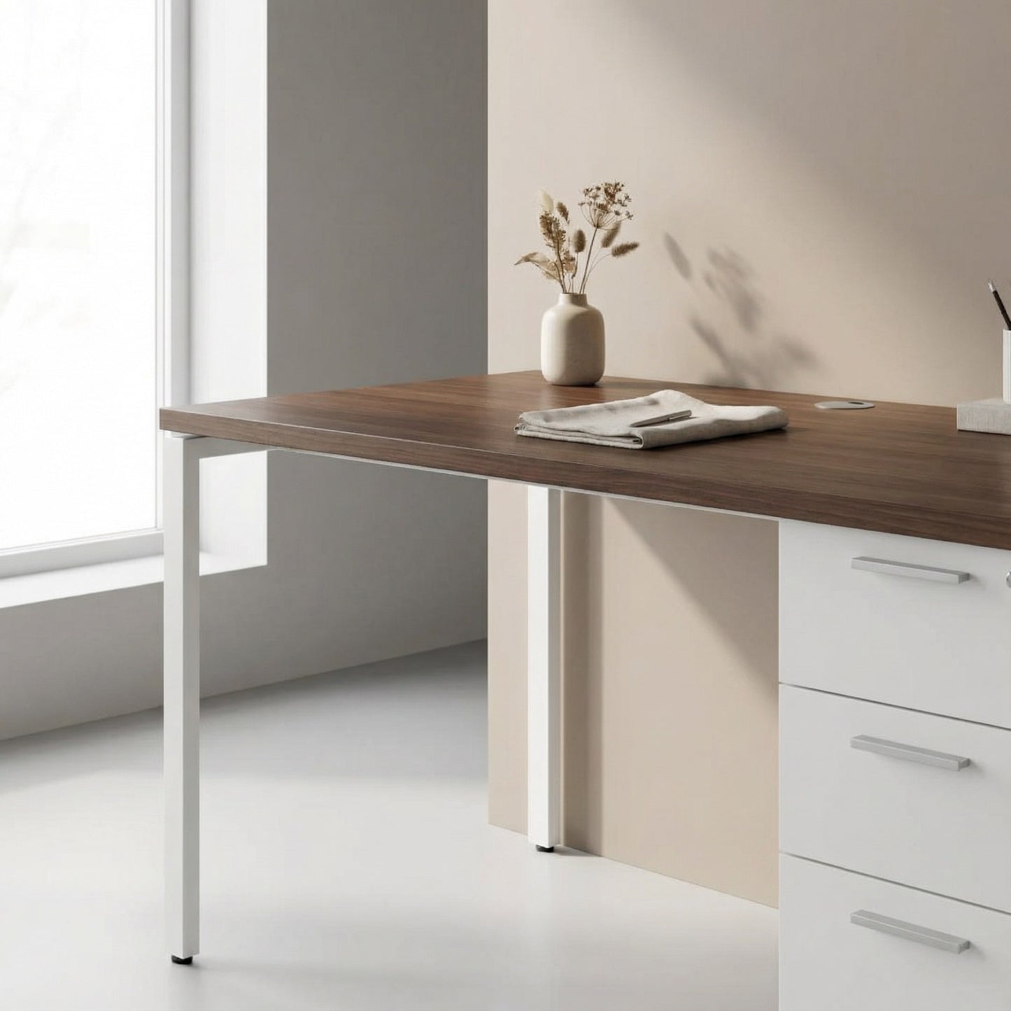 Desk with Built-In Pedestal
