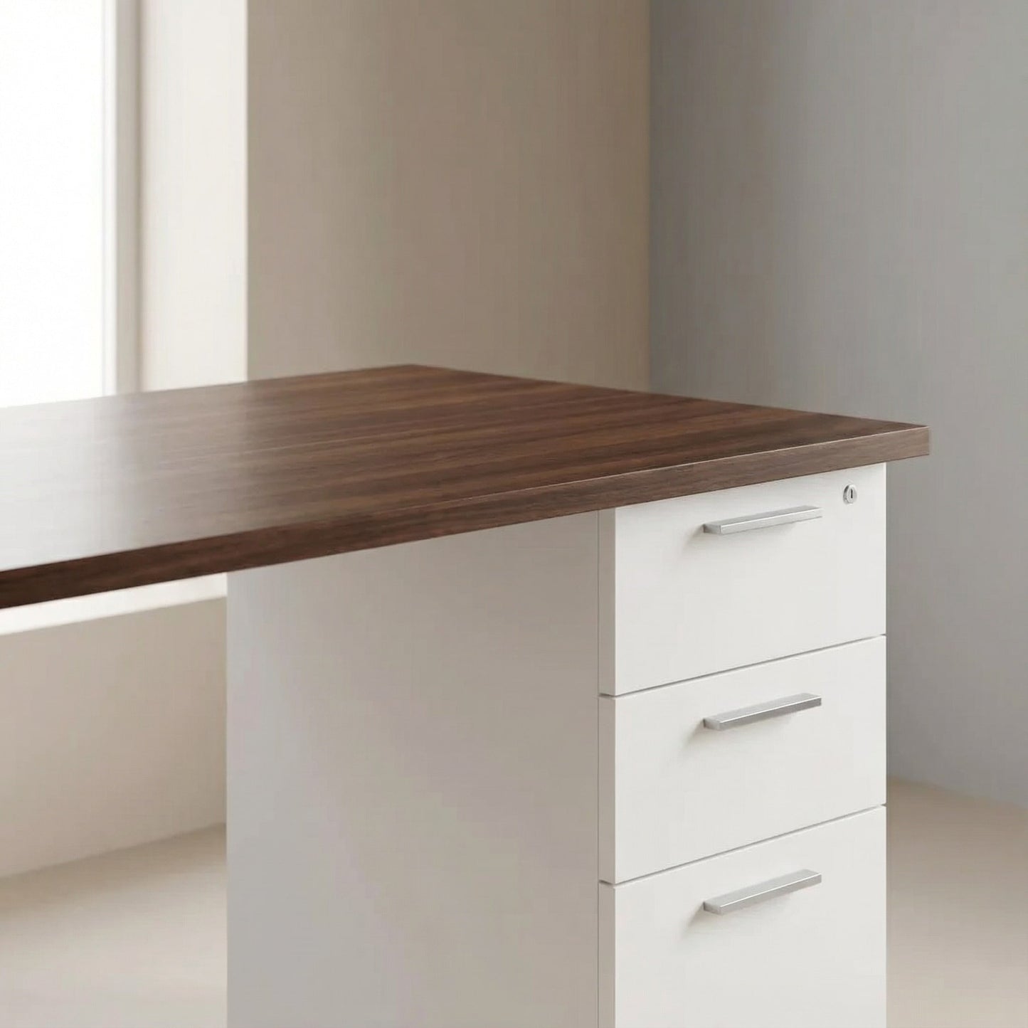 Desk with Built-In Pedestal