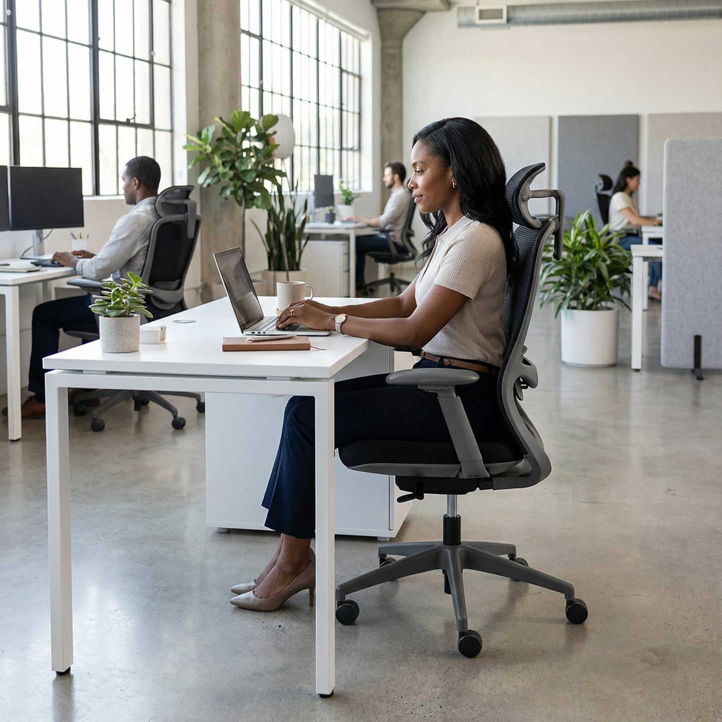 Desk with Built-In Pedestal