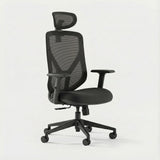 Black ergonomic office chair with mesh back on a white background