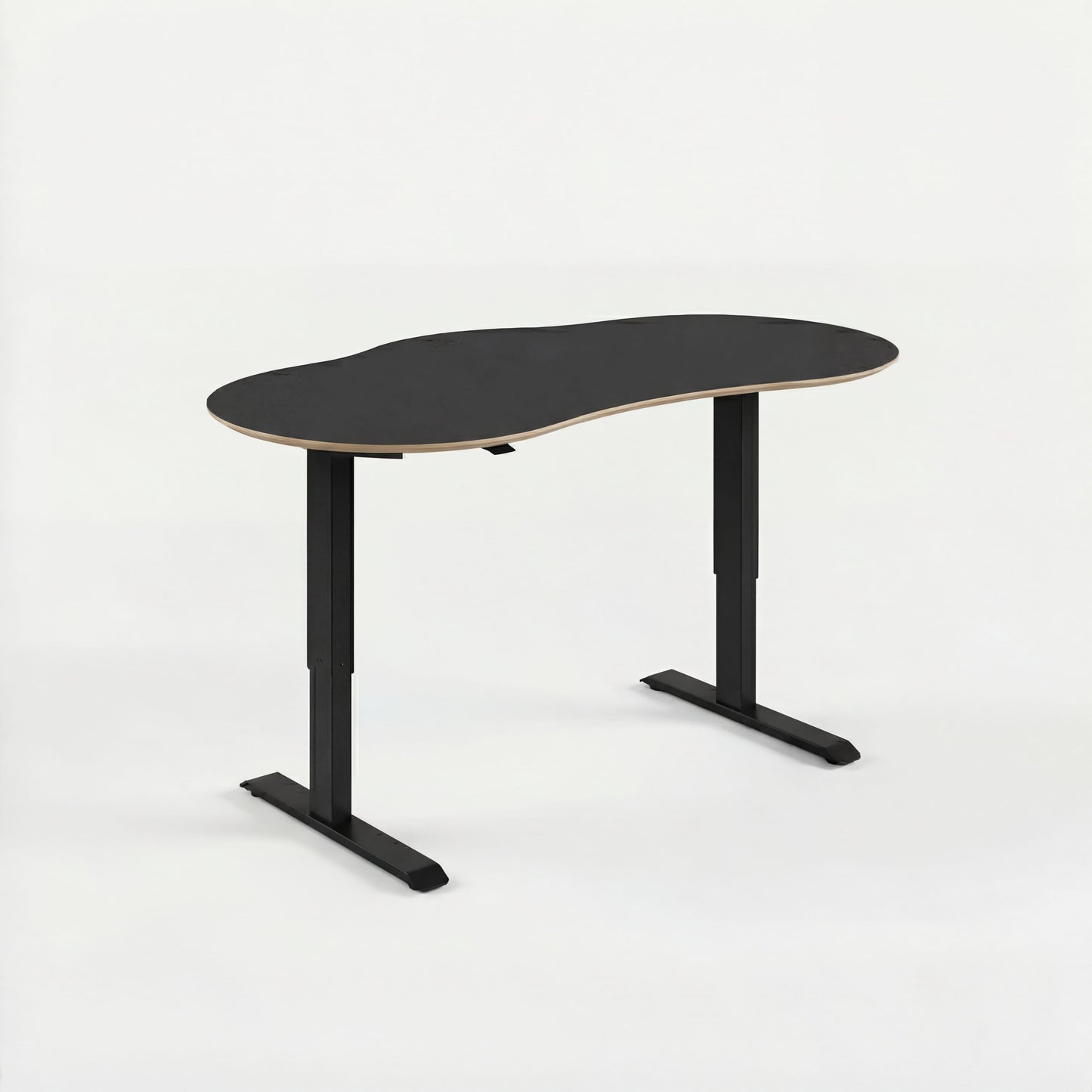 Modern black sit stand desk with a white background