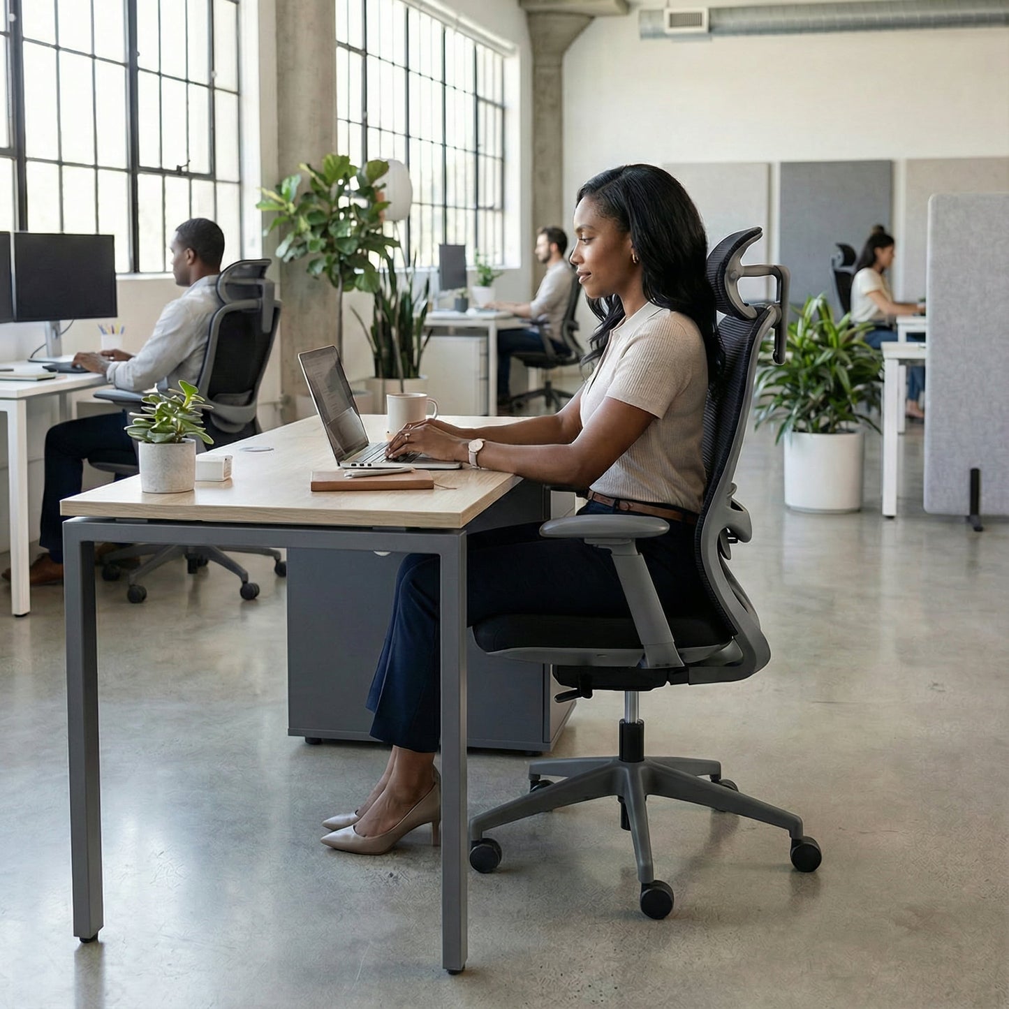 Desk with Built-In Pedestal