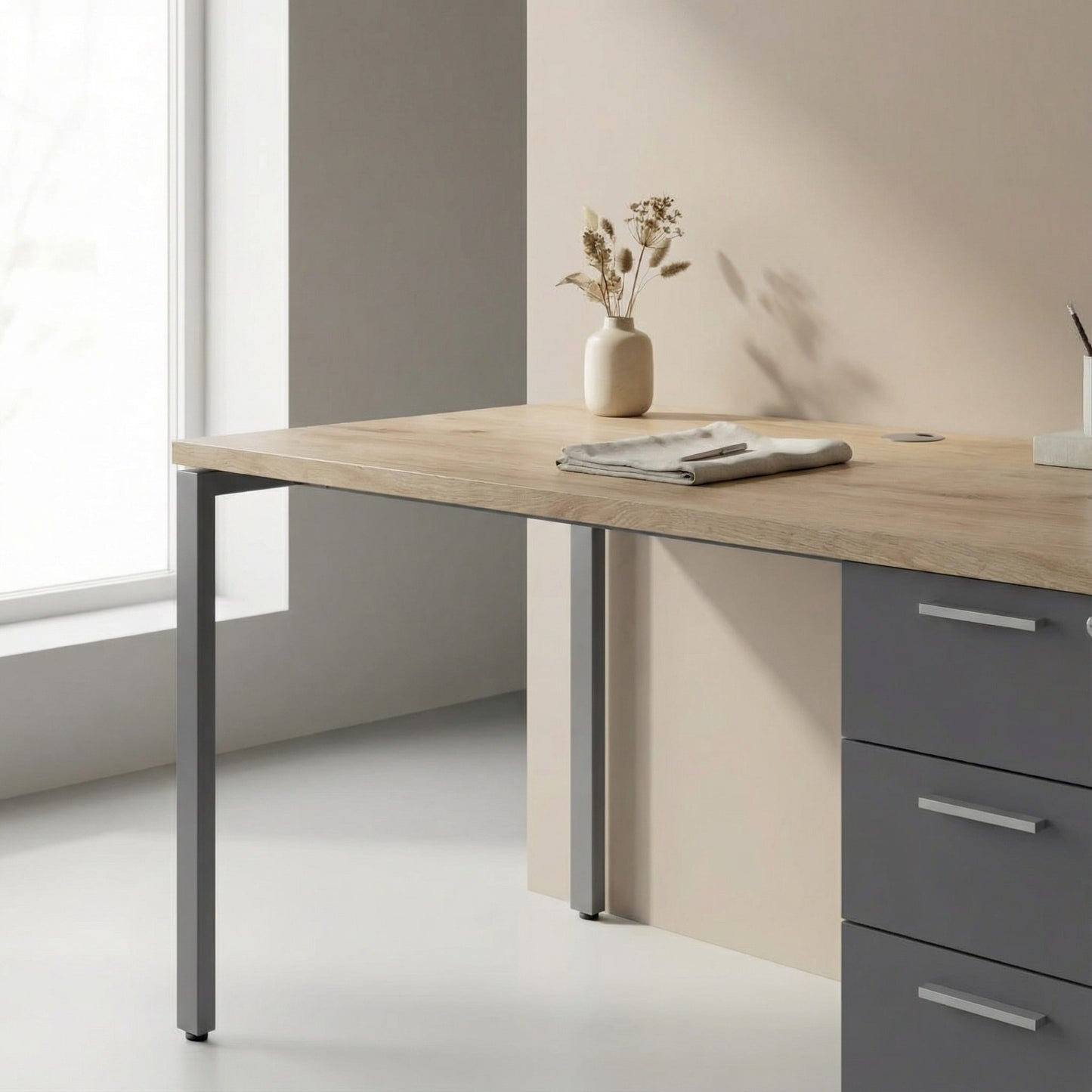 Desk with Built-In Pedestal