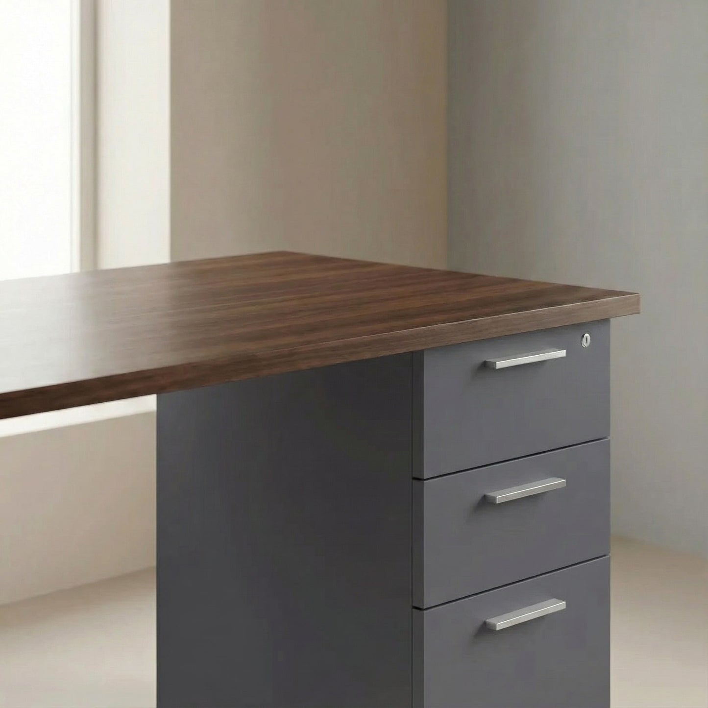 Desk with Built-In Pedestal