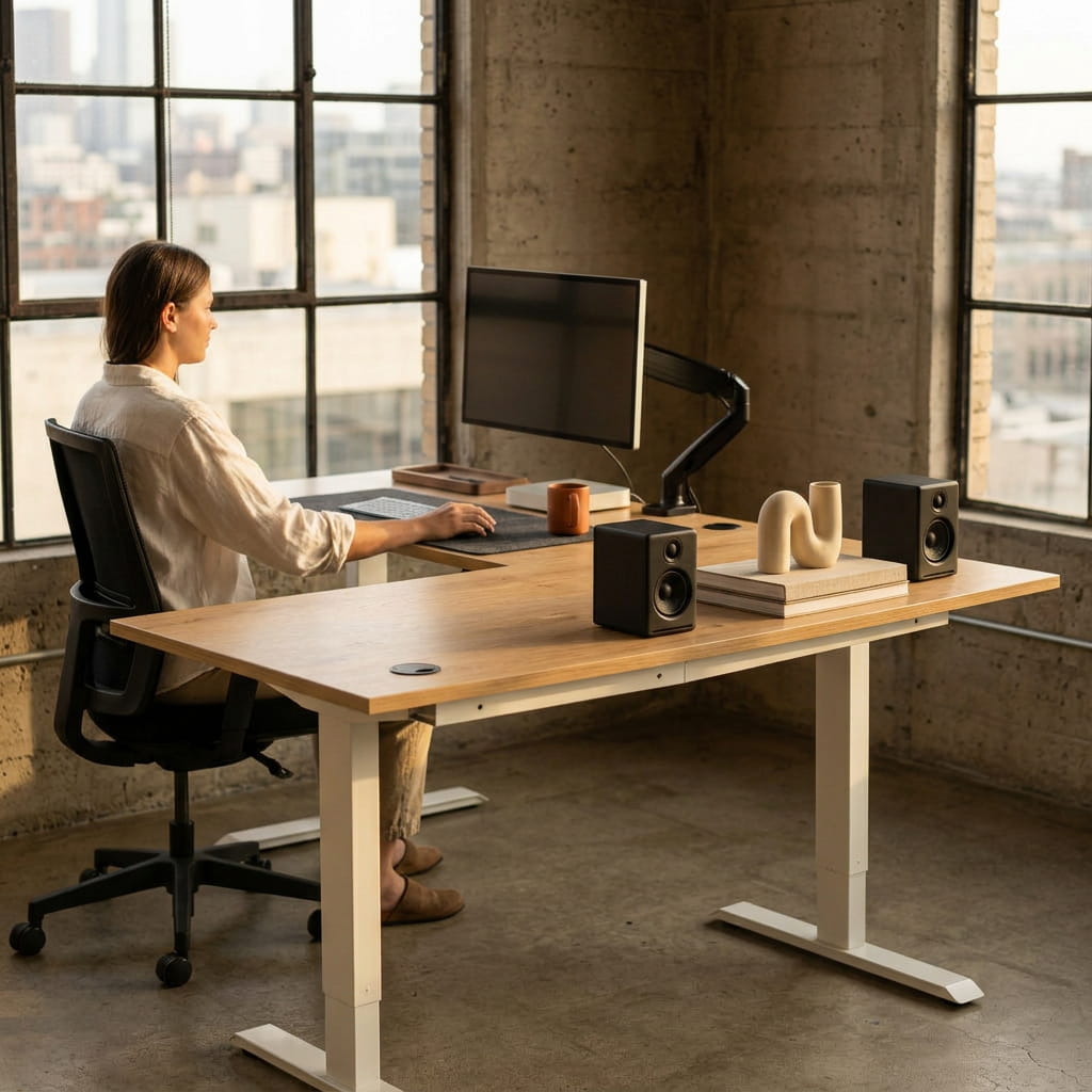 L-Shaped Sit-Stand Desk - Workspace Dreams L-Shaped Sit-Stand Desk